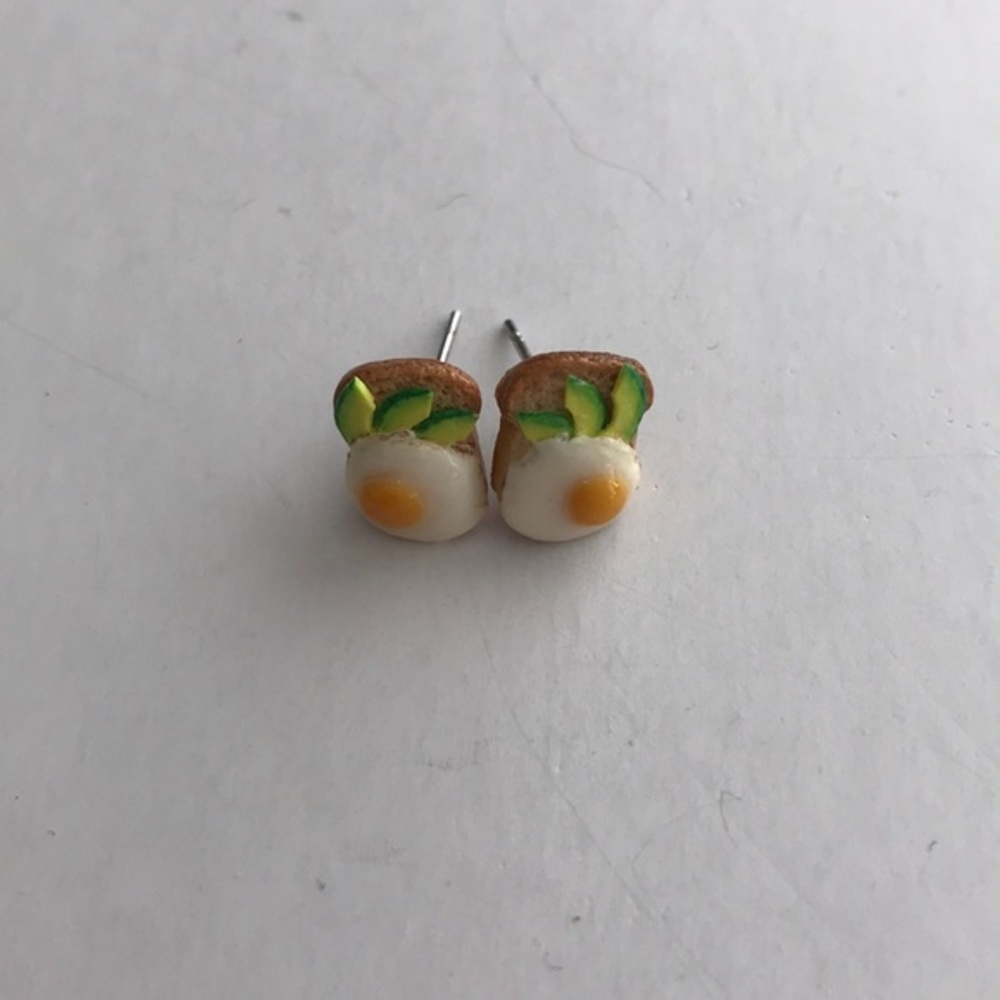 NEW Handmade Avocado Toast & Egg Stud Earrings